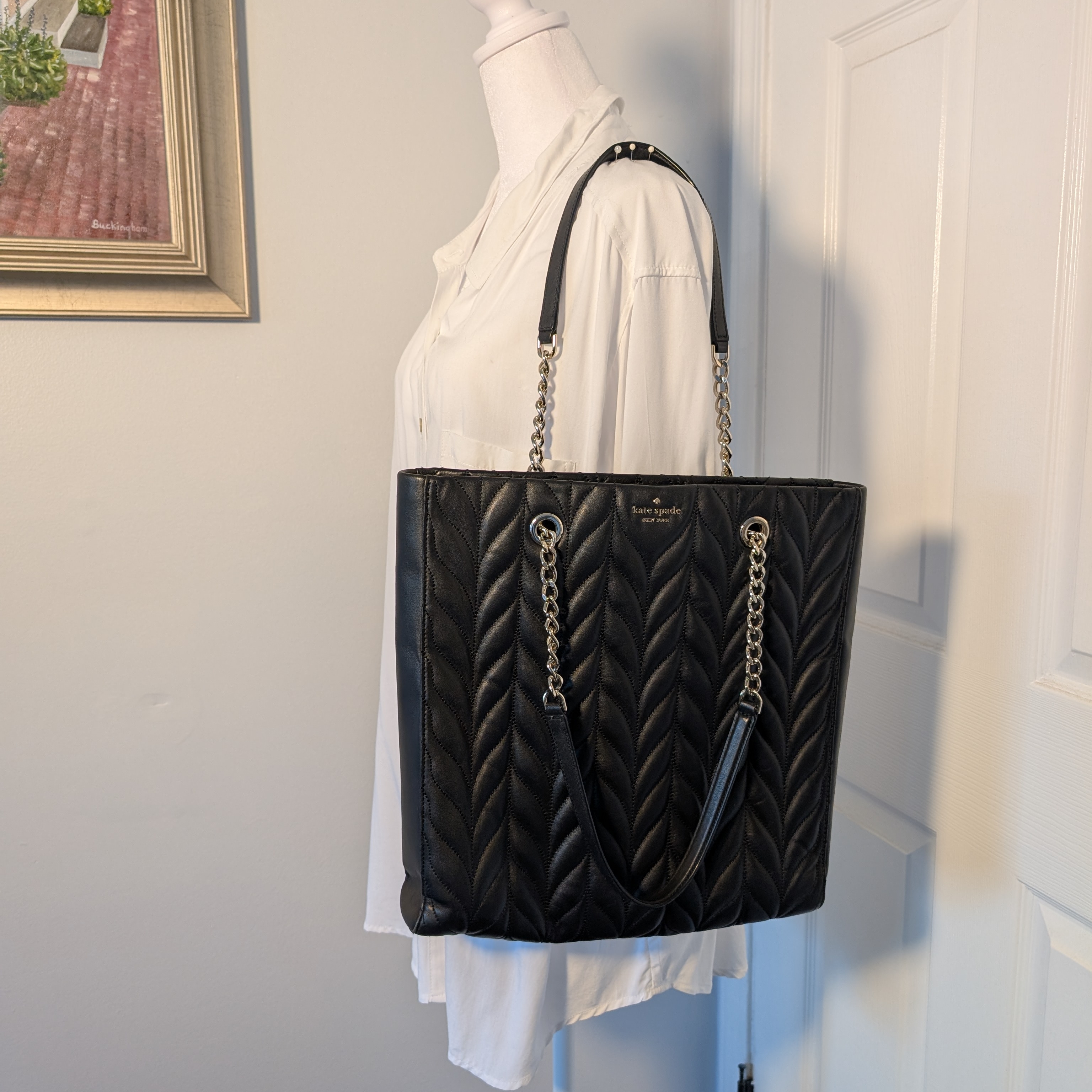 Kate Spade Chevron Black Quilted Soft Leather Tote